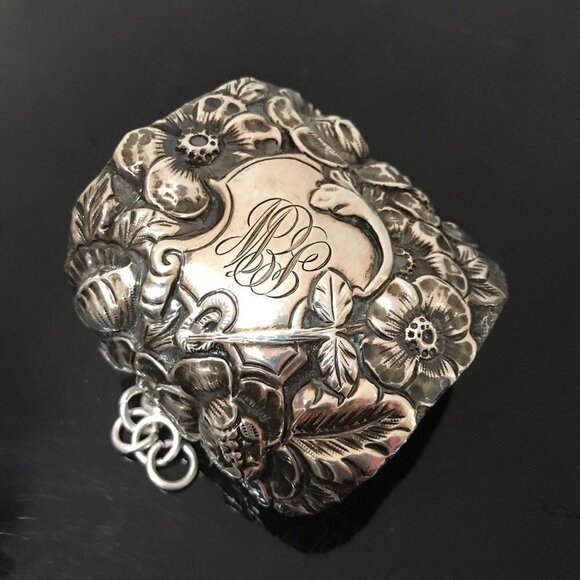 Floral Sterling Silver 925 Wide Cuff Bracelet Victorian Bouquet Art Nouveau - Picture 5 of 10